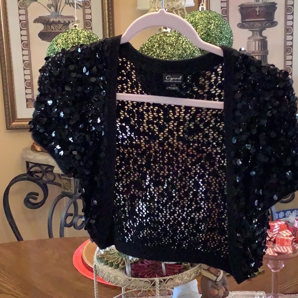 Cejon sequin cardigan size S/M black open great formal piece. Beautiful …